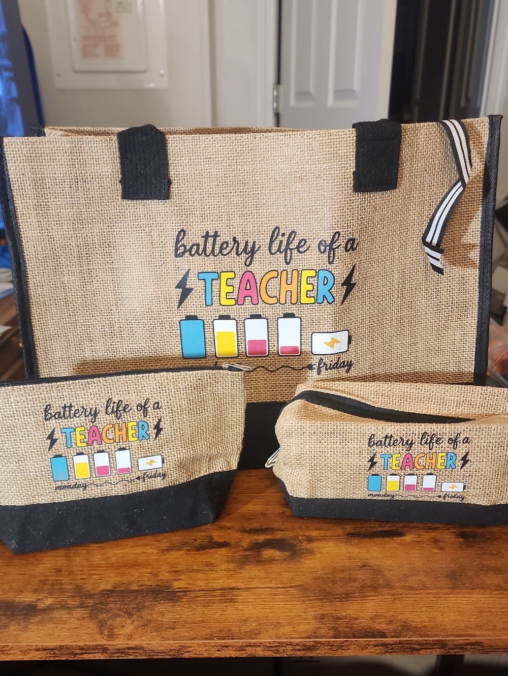 Teacher Pattern Tote Bag With Shoulder Strap & MakeUp Bag( Large&small) Portable